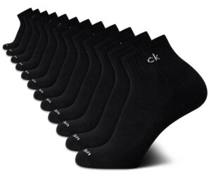 calvin klein men's socks - athletic cushioned quarter cut ankle socks (12 pack), size 712, all black