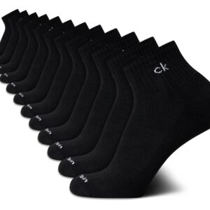 Calvin Klein Men's Socks - Athletic Cushioned Quarter Cut Ankle Socks (12 Pack), Size 712, All Black