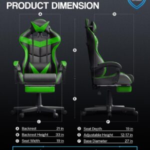 Soontrans Green Gaming Chair with Footrest,Racing Gaming Chair,Computer Gamer Chair,Ergonomic Game Chair with Adjustable Headrest and Lumbar Support(Jungle Green)