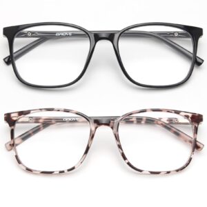 Gaoye 2 Pack Blue Light Blocking Glasses Women/Men, Computer Gaming Fake Eyeglasses Anti UV Ray-Spring Hinge (Black & Leopard)