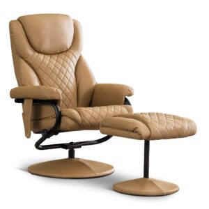 mcombo recliner with ottoman, reclining chair with massage, 360 swivel living room chair faux leather, 4901 (cognac)