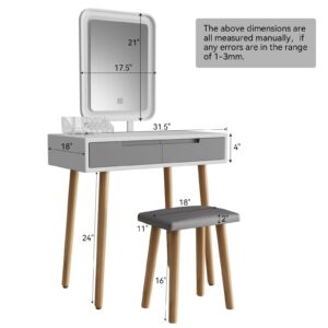 YOURLITE Vanity Table Set with 3 Modes Adjustable Brightness Mirror and Cushioned Stool, Dressing Table Vanity Makeup Table with Free Make-up Organizer