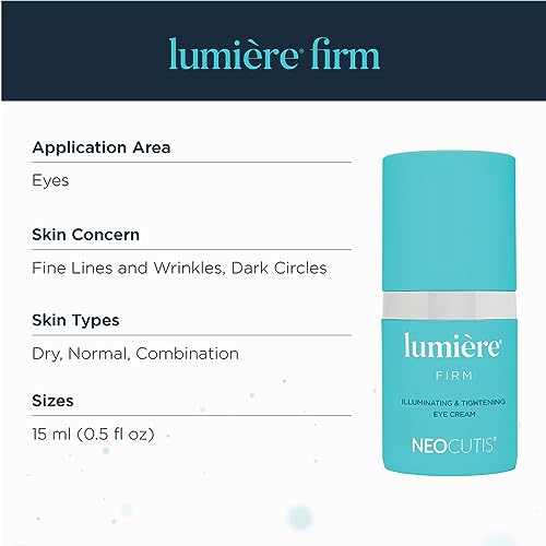 Neocutis Lumiere Firm - Illuminating and Tightening, Anti-Aging Eye Cream - Brighten, Hydrate, and Soothe - for Dark Circles, Puffiness, and Wrinkle Prevention - Travel-Friendly - 15 ml/0.5 fl oz.