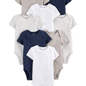 Simple Joys by Carter's Unisex Babies' Short-Sleeve Bodysuit, Pack of 8, Navy Heather/White/Oatmeal, 3-6 Months