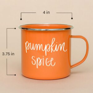 Sweet Water Decor Hello Pumpkin Coffee Mug | 18oz Galvanized Steel Campfire Style Coffee Cup | Fall Mug, Fall Seasonal Decor, Pumpkin Coffee Cup