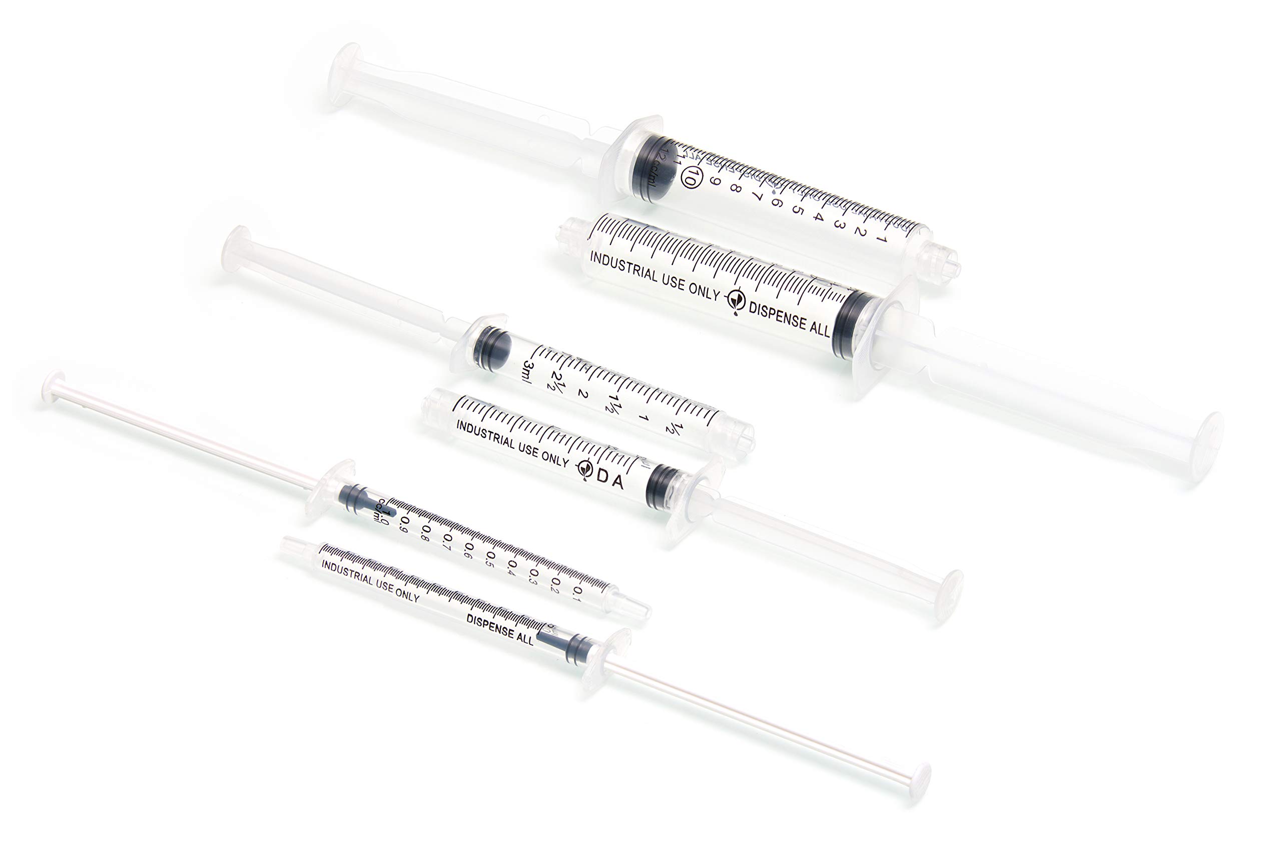 Dispense All - K2-3PK All-Purpose Industrial Syringe Kit - 1ml/3ml/10ml with 1 & 2 Inch 14, 18, & 21 Gauge Dispensing Tips, Syringe Caps and Tip Covers