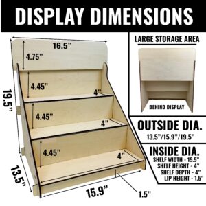 Wooden Portable Retail Table Display Stand Countertop 3 Step Riser Craft Shows, Farmers Markets Tradeshows |No Hardware Assembly Flat Pack Soap Display CBD Jewelry Spices Cups Tumblers Coasters