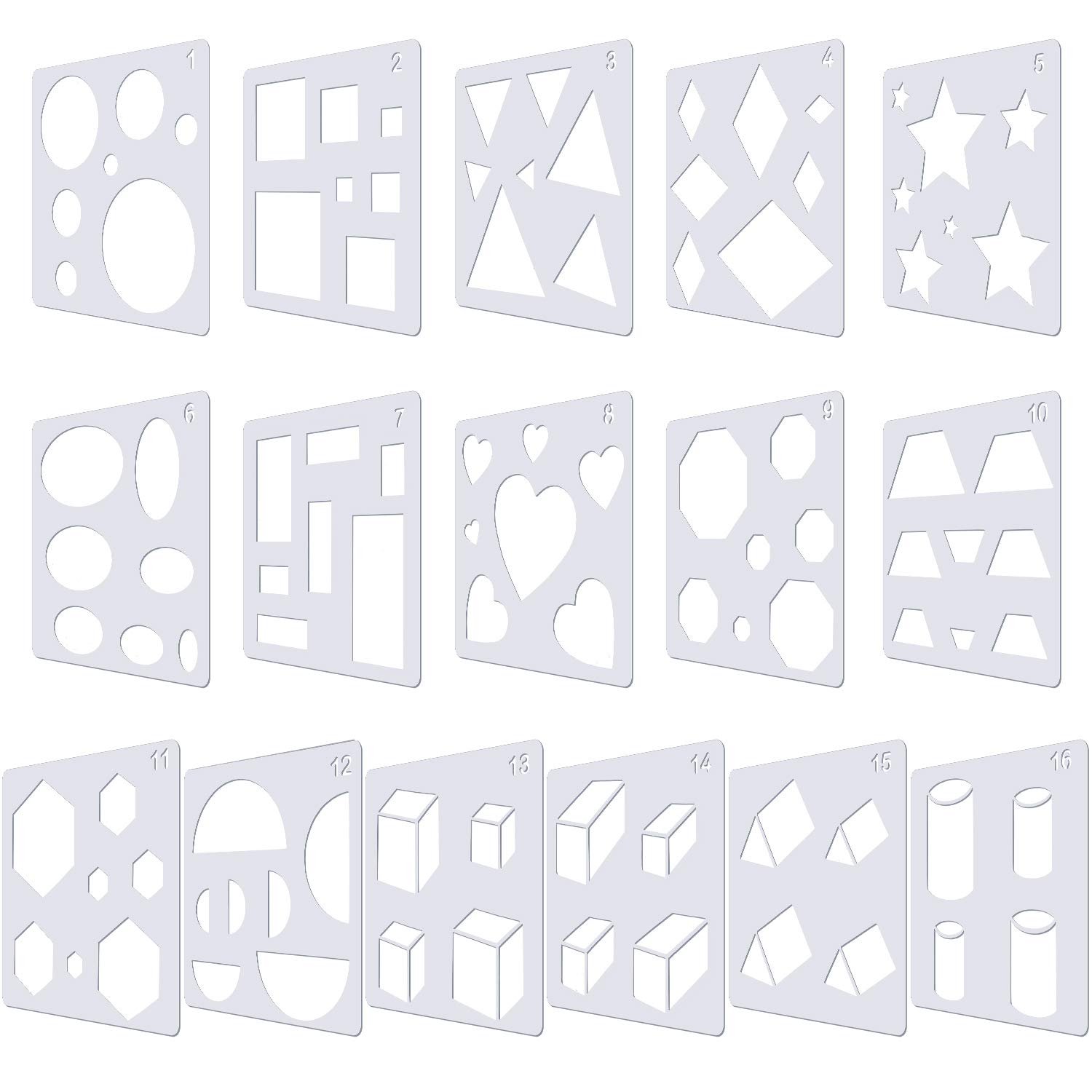 16 Pieces Kids Drawing Stencils Basic Shape Stencils Plastic Drawing Stencil Template Geometry Shape Stencils Reusable DIY Painting Stencils for Kids Girls Boys Gifts Home Classroom Crafts