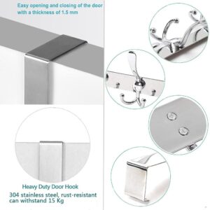 LYLIN Over The Door Hook, TEKI 5 Tri Hooks for 1.6” Thick Door, Over The Door Hook Hanger, Heavy Duty Over Door Rack for Hanging Coats Clothes Hats Robes Towels (Silver, 1.6”)