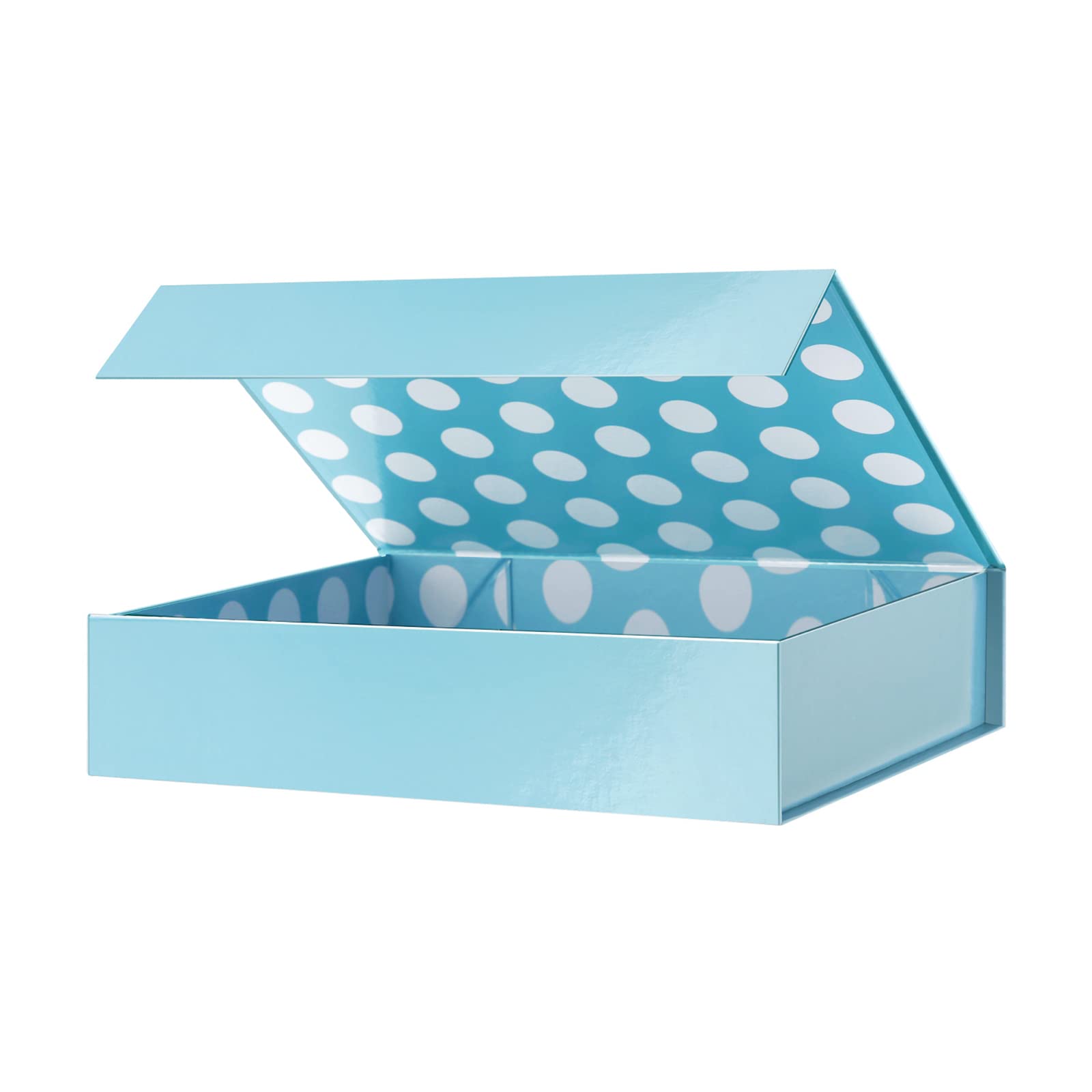 GREEN BEAN Gift Box 11x7.8x2.3 Inches, Baby Blue Gift Box with Lid for Presents, Magnetic Closure Gift Box, Shirt Gift Box for Clothes (Glossy Metallic Baby Blue, Polka Dot Design Inside)