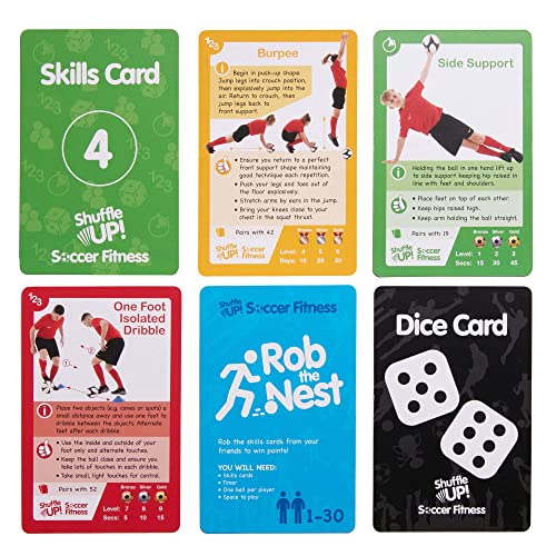 Shuffle Up Soccer Card Games - 70+ Fun & Active Skills Cards for Kids, Fitness Cards Develop Fundamentals, Stamina & Strength, Easy to Play for Kids | Multiple Skills Level Cards Include 2 Dices