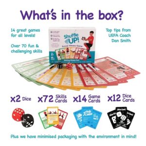 Shuffle Up Soccer Card Games - 70+ Fun & Active Skills Cards for Kids, Fitness Cards Develop Fundamentals, Stamina & Strength, Easy to Play for Kids | Multiple Skills Level Cards Include 2 Dices