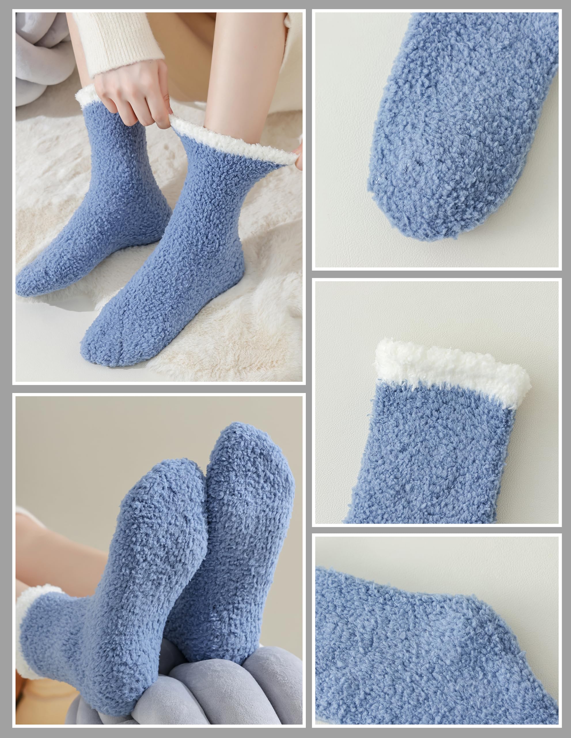 TEHOOK Fuzzy Socks for Women, Warm Soft Fluffy Socks Thick Cozy Plush Sock Winter Socks for Women 6 Pairs