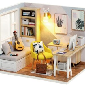 Flever Dollhouse Miniature DIY House Kit Creative Room with Furniture for Romantic Artwork Gift (Sunny Study)