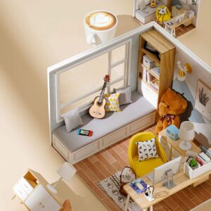 Flever Dollhouse Miniature DIY House Kit Creative Room with Furniture for Romantic Artwork Gift (Sunny Study)