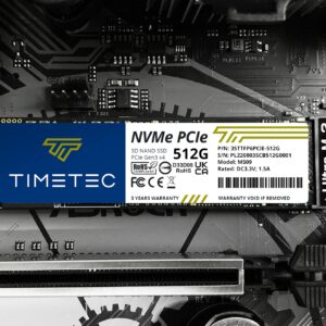 Timetec 512GB SSD NVMe PCIe Gen3x4 8Gb/s M.2 2280 3D NAND High Performance SLC Cache Read/Write Speed Up to 2,000/1,600 MB/s Internal Solid State Drive for PC Laptop and Desktop