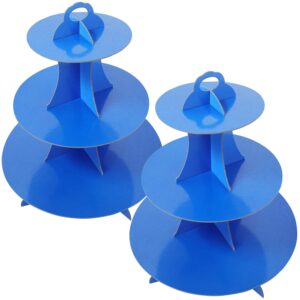 2 set navy blue 3-tier round cardboard cupcake stand for 24 cupcakes perfect for blue baby shower birthday party supplies (navy)