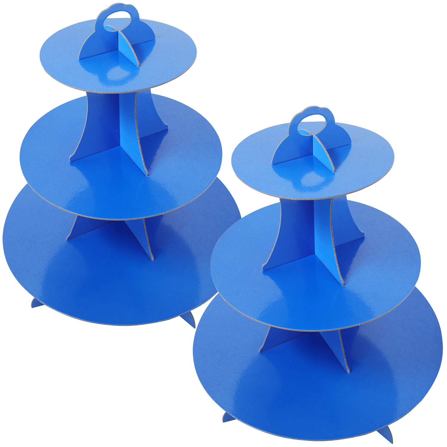 2 Set Navy Blue 3-Tier Round Cardboard Cupcake Stand for 24 Cupcakes Perfect for Blue Baby Shower Birthday Party Supplies (Navy)