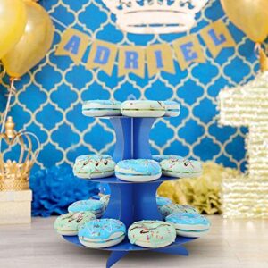 2 Set Navy Blue 3-Tier Round Cardboard Cupcake Stand for 24 Cupcakes Perfect for Blue Baby Shower Birthday Party Supplies (Navy)