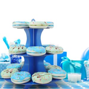 2 Set Navy Blue 3-Tier Round Cardboard Cupcake Stand for 24 Cupcakes Perfect for Blue Baby Shower Birthday Party Supplies (Navy)