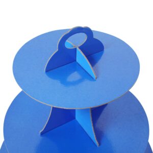 2 Set Navy Blue 3-Tier Round Cardboard Cupcake Stand for 24 Cupcakes Perfect for Blue Baby Shower Birthday Party Supplies (Navy)