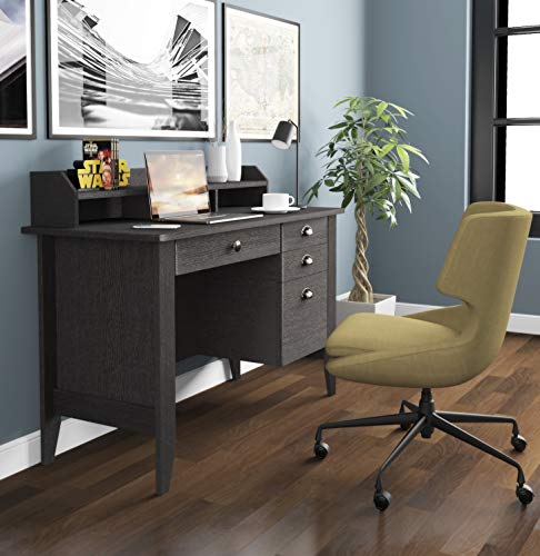 Catrimown Computer Desk with Drawers and Hutch, Wood Office Desk Teens Student Desk Study Table Writing Desk for Bedroom Small Spaces Furniture with Storage Shelves, Espresso Brown