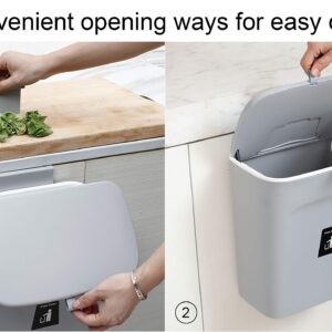 Lunies 2.4 Gal Compost Bin/Hanging Small Trash Can with Lid for Kitchen Cabinet Door/Counter Top/Under Sink/Bedroom/Bathroom/Cupboard Grey