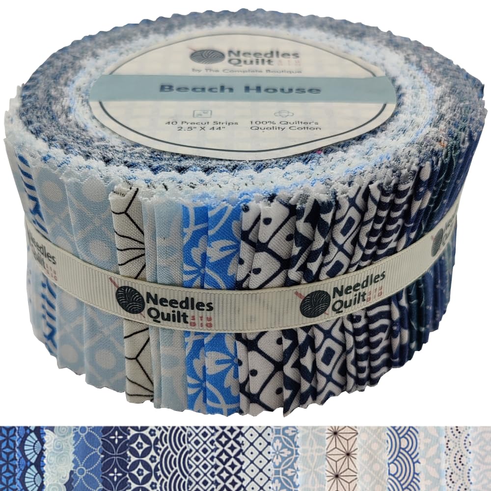 Needles Quilt Studio - (Beach House) 40 Strip Jelly Roll Fabric 2.5" x 44" | Cotton Strips Bundles - Jelly Rolls for Quilting Assortment Fabrics Quilters & Sewing - Precuts Cloth Quilts Strips