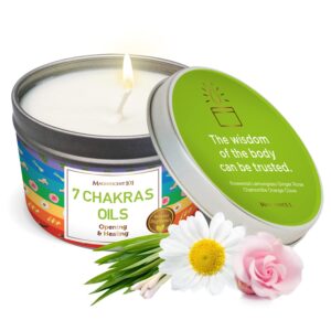 magnificent 101 long-lasting 7 chakras oils aromatherapy smudge candle | 6 oz - 35-hour burn | 100% soy wax, herbs & essential oils | ideal for meditation, healing, energy cleansing & manifestation