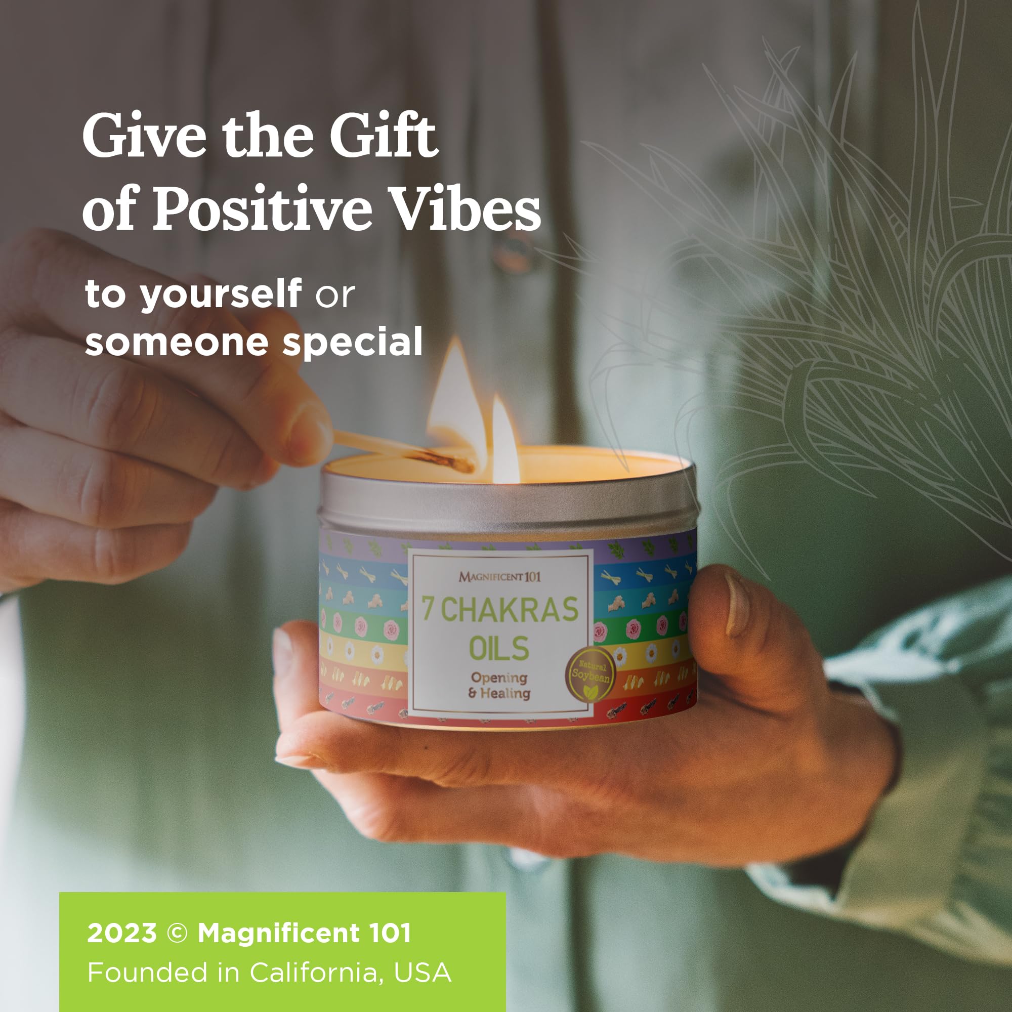 Magnificent 101 Long-Lasting 7 Chakras Oils Aromatherapy Smudge Candle | 6 Oz - 35-Hour Burn | 100% Soy Wax, Herbs & Essential Oils | Ideal for Meditation, Healing, Energy Cleansing & Manifestation