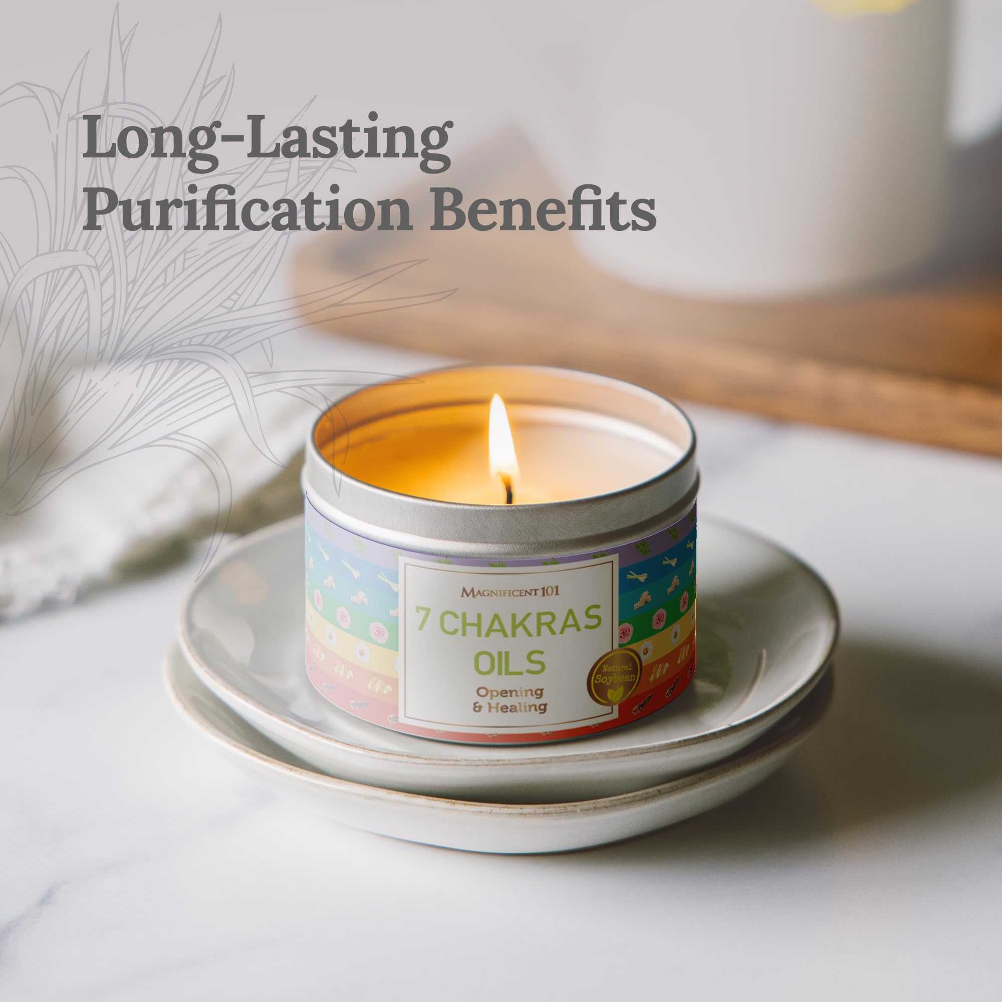 Magnificent 101 Long-Lasting 7 Chakras Oils Aromatherapy Smudge Candle | 6 Oz - 35-Hour Burn | 100% Soy Wax, Herbs & Essential Oils | Ideal for Meditation, Healing, Energy Cleansing & Manifestation