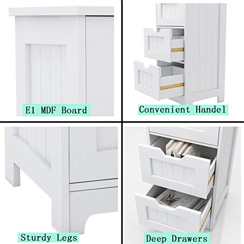 RASOO Bathroom Floor Cabinet White Freestanding Storage Organizer Cabinet with 4 Drawers for Bathroom, Living Room, Kitchen, 11.81"x11.81"x32.68"(LxWxH)