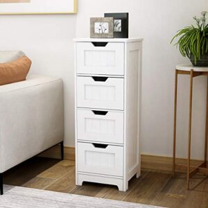 RASOO Bathroom Floor Cabinet White Freestanding Storage Organizer Cabinet with 4 Drawers for Bathroom, Living Room, Kitchen, 11.81"x11.81"x32.68"(LxWxH)