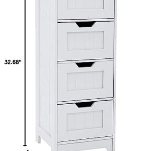 RASOO Bathroom Floor Cabinet White Freestanding Storage Organizer Cabinet with 4 Drawers for Bathroom, Living Room, Kitchen, 11.81"x11.81"x32.68"(LxWxH)