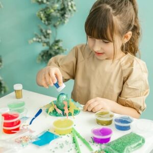 Dinosaur Slime Kit for Boys & Girls - 12 Colorful Premade Slime, 12 Glow in The Dark Dinosaur Toys, 2 Glow in The Dark Mixing Powder, 4 Glitter Powder, Ultimate DIY Crystal Slime Kit Gift for Boys