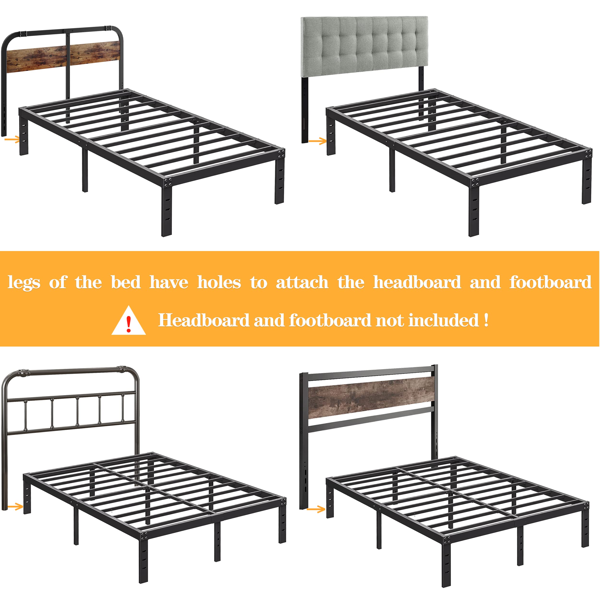 COMASACH Full Size Bed Frame 16 Inch Tall Heavy Duty Metal Platform Bed Frame, Sturdy Steel Frame,Support up to 3500lbs,No Box Spring Needed,Noise-Free,Easy Assembly