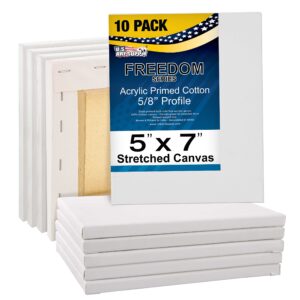 u.s. art supply 5 x 7 inch stretched canvas super value 10-pack - triple primed professional artist quality white blank 5/8" profile, 100% cotton, heavy-weight gesso - acrylic pouring, oil painting