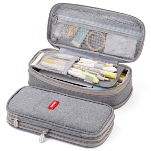 easthill big capacity pencil pen case office college school large storage high capacity bag pouch holder box organizer (gray)