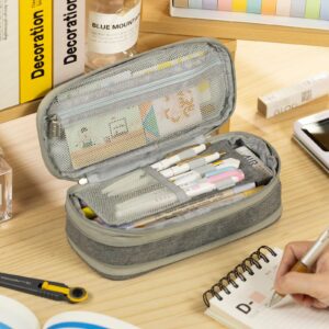 EASTHILL Big Capacity Pencil Pen Case Office College School Large Storage High Capacity Bag Pouch Holder Box Organizer (Gray)