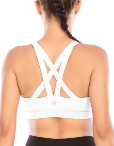 running girl sports bra for women, criss-cross back padded strappy sports bras medium support yoga bra with removable cups