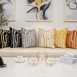 Alerfa White Geometric Gold Leather Striped Throw Pillow Covers 18x18 Inch, Luxury European Cushion Cases Decorative Pillows for Couch Living Room Bedroom 45 x 45cm