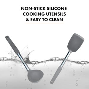 Home & Kitchen Essentials Cooking Utensils Set - Non Stick Silicone Kitchen Utensils Set - Stainless Steel Handles, Heat Resistant, BPA Free, and Dishwasher Safe (Gray, 19 Pieces)