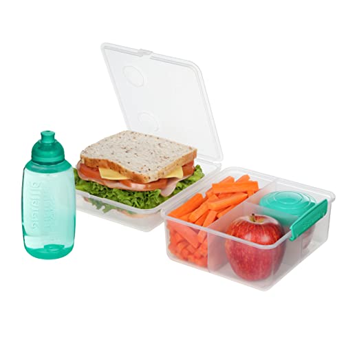 Sistema Lunch Containers Bento Box with Condiment and Sandwich Containers, 2 Water Bottles, Dishwasher Safe, Blue/Green