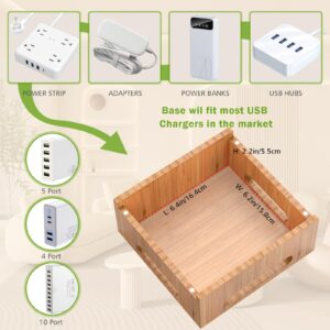 Pezin & Hulin Bamboo Multiple USB Charging Station for Phones and Tablets, All-in-one Organizer Dock for Watch, Earbuds - with 6 Cables, 5 Ports Hub Charger