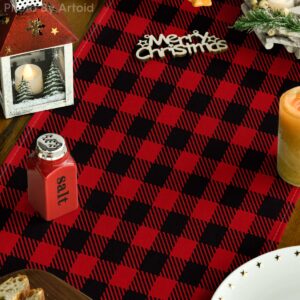 Artoid Mode Red and Black Buffalo Plaid Believe Table Runner, Seasonal Winter Christmas Holiday Kitchen Dining Table Decoration for Indoor Outdoor Home Party Decor 13 x 72 Inch