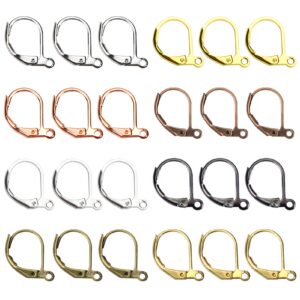 TOAOB 200pcs 8 Colors Leverback French Earring Hooks Hypoallergenic Brass Dangle Earwires with Open Loop 10x15mm Earring Parts Jewelry Making Findings