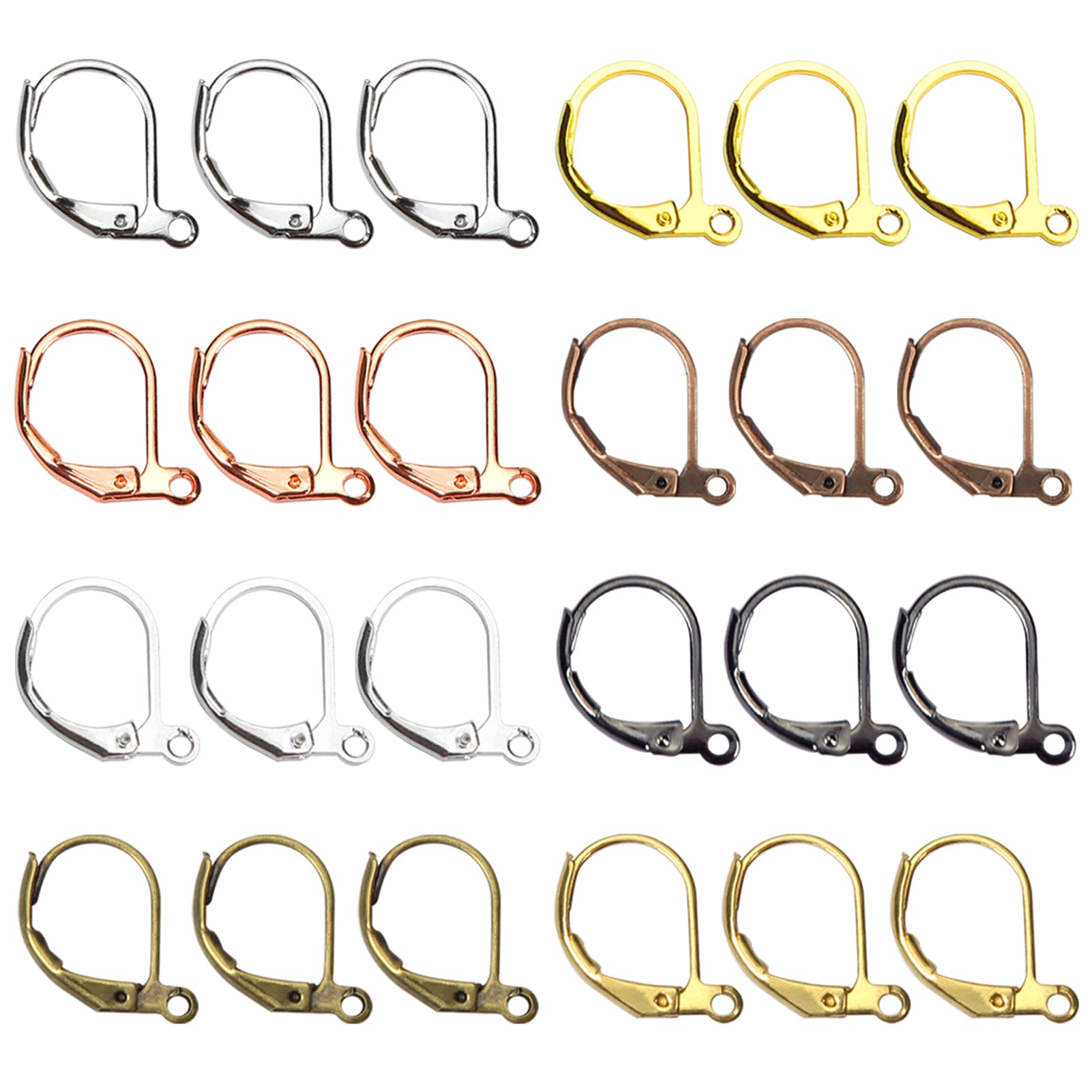 TOAOB 200pcs 8 Colors Leverback French Earring Hooks Hypoallergenic Brass Dangle Earwires with Open Loop 10x15mm Earring Parts Jewelry Making Findings