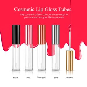 KPX 30 Pcs lip Gloss Tube Containers Bulk Wand 10ml Empty Clear Pink Lip Oil Tubes Refillable Lip Balm Bottles with Rubber Insert for DIY Makeup Such as Lip Samples, Homemade Lip Balm(Black)