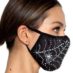 Leg Avenue Women's Fashionable Spider Web Rhinestone Face Mask, Spiderweb, 1 Count Pack of US