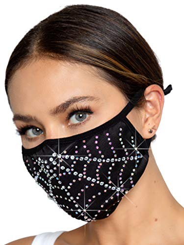 Leg Avenue Women's Fashionable Spider Web Rhinestone Face Mask, Spiderweb, 1 Count Pack of US